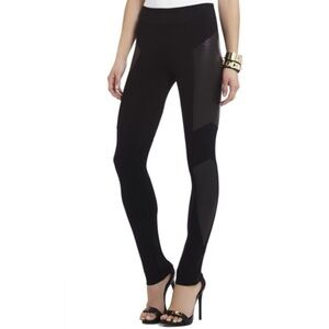 BCBGMaxAzria Mari Faux Leather Panel Low Rise Black Leggings Stretch Pull On S